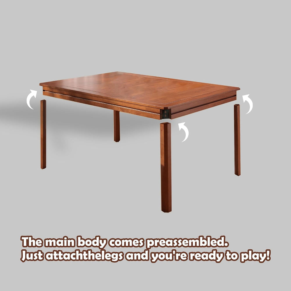 Solid Wood Board Game Table with Removable Table Top for 4–6 Players,Gaming T...