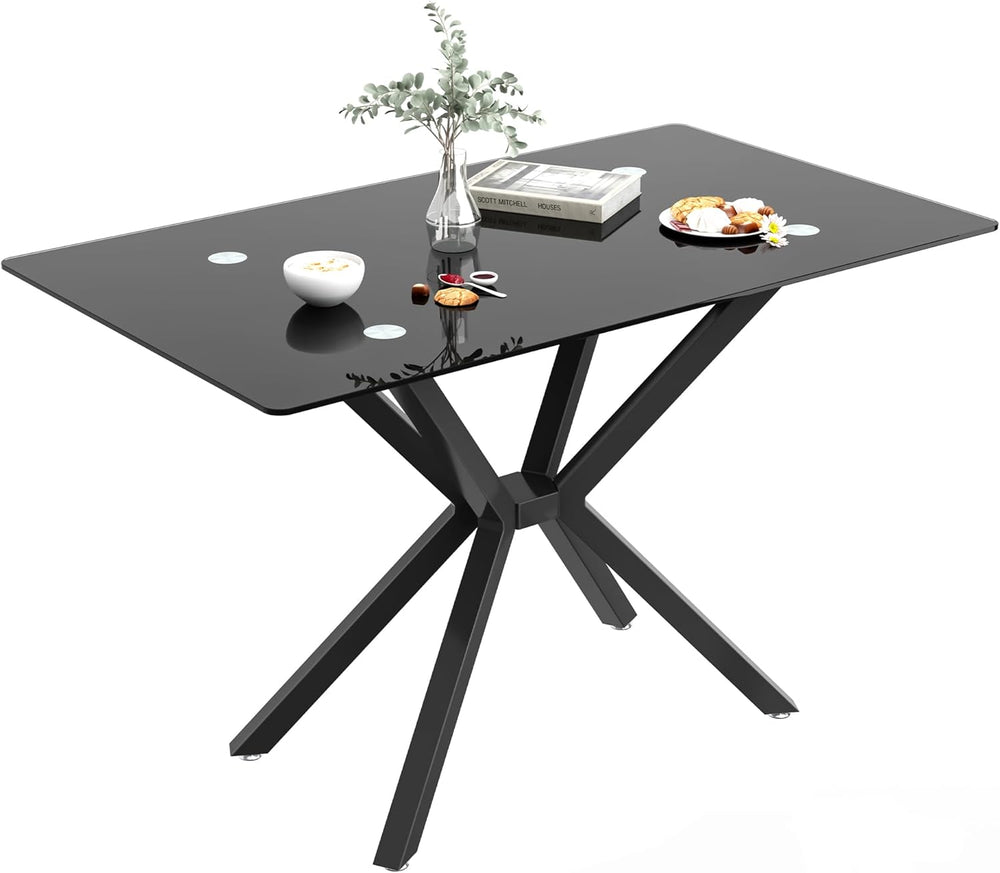 47.24 Inch Rectangular Glass Dining Table Modern Kitchen Glass Top Table for ...
