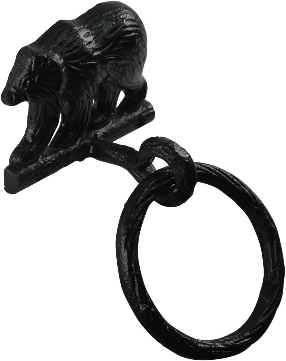 Treasure Gurus Black Metal Wall Mount Bear Kitchen/Bath Towel Ring Hanger Hol...
