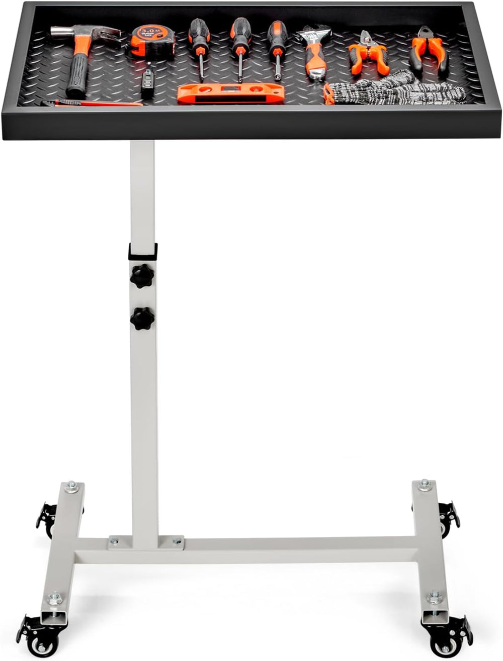 Adjustable Work Table with Wheels, Mechanic Rolling Tool Tray Table for Garag...