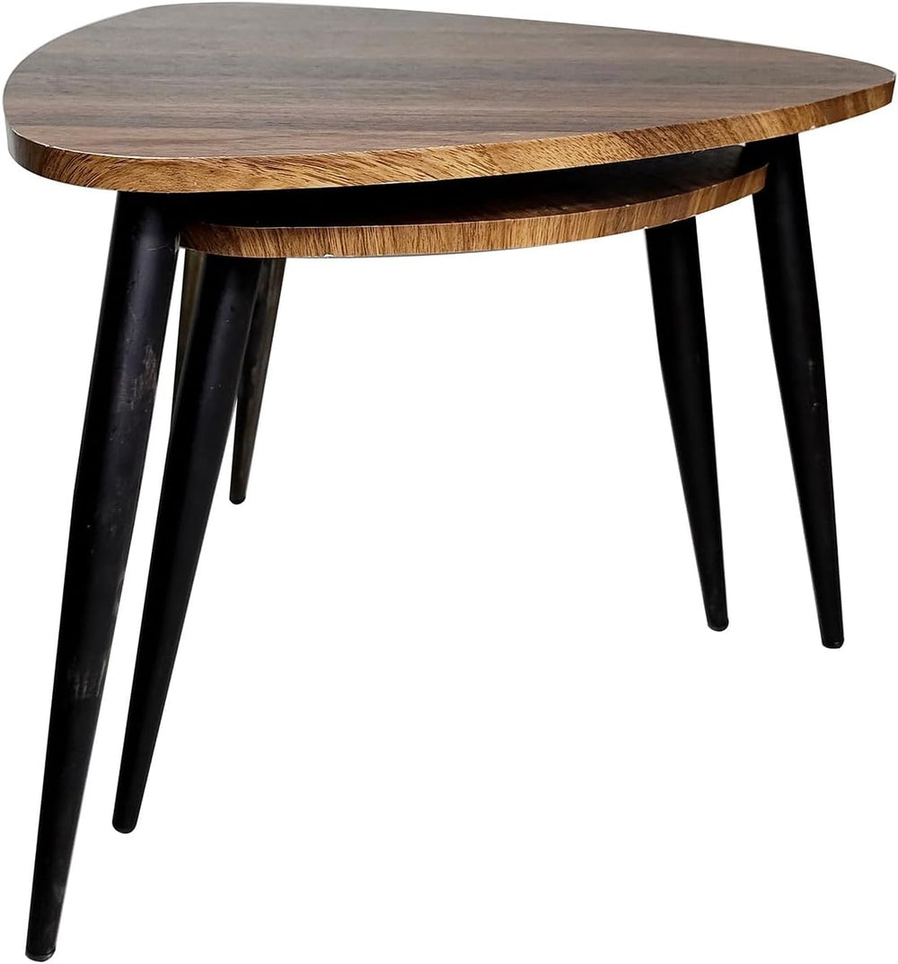 Nesting Tables 2pc Set Metal and Solid Wood with Space Saving Natural, Black