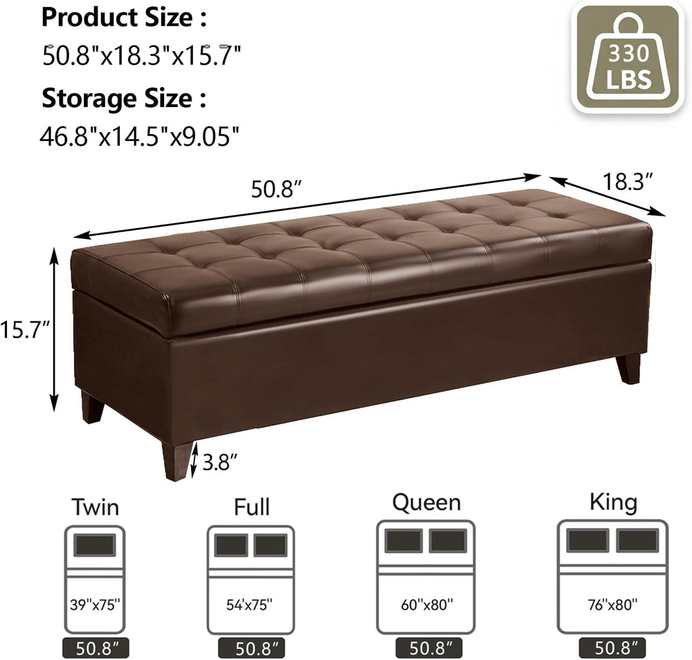 Joveco 51 Inch Storage Bench,Leather Tufted Storage Ottoman with Legs | Safet...