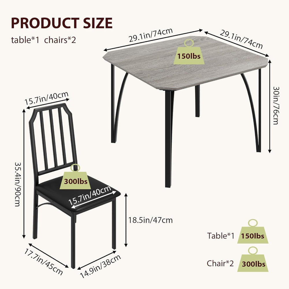 Dining Table Set for 2, Farmhouse Kitchen Table and 2 Chairs