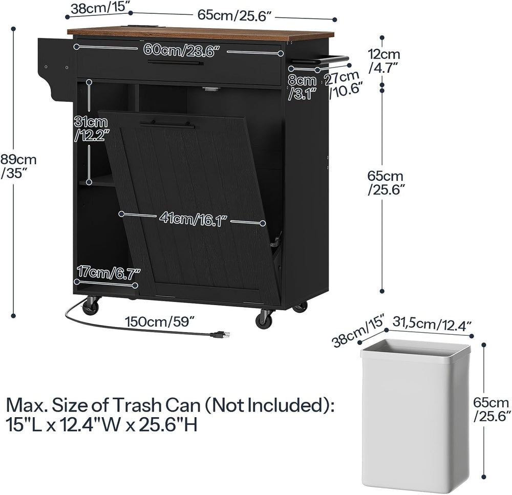 HOOBRO Kitchen Island with Trash Can Storage, Rolling Kitchen Island on Wheel...