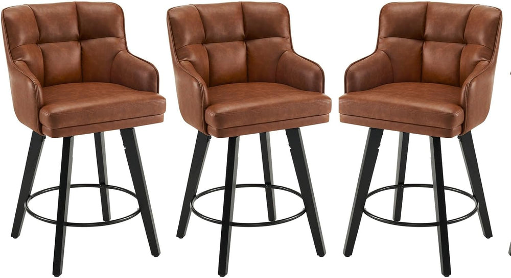 SAECKBERG 360°Swivel Counter Height Bar Stools with Back, 26 inch Solid Wood ...