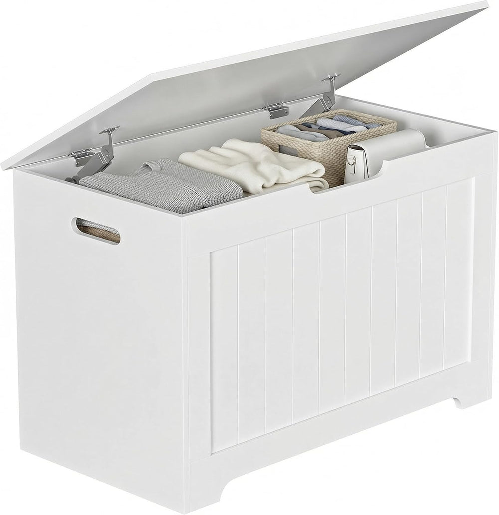 Storage Chest with Flip-top Lid, Large Wood Trunk Bench with Safety Hinge, Be...