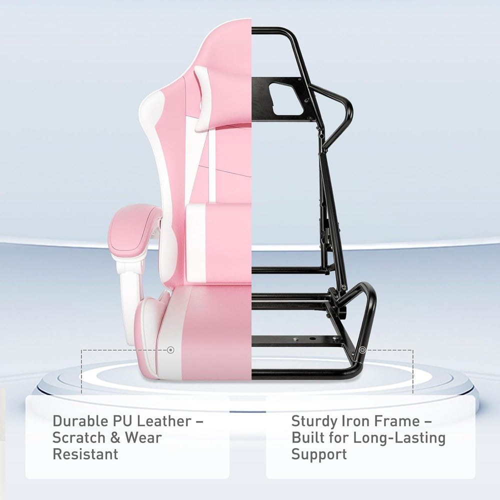 MoNiBloom Gaming Chair, Footrest & Lumbar Support, Height Adjust, Pink | ...
