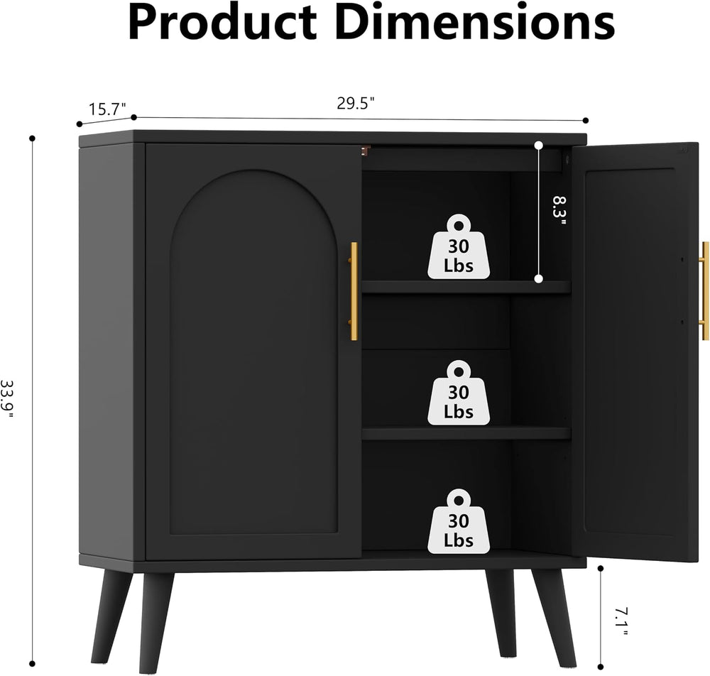 Keehusux 15.7" D Black Storage Cabinet with 2 Doors & Adjustable Shelf