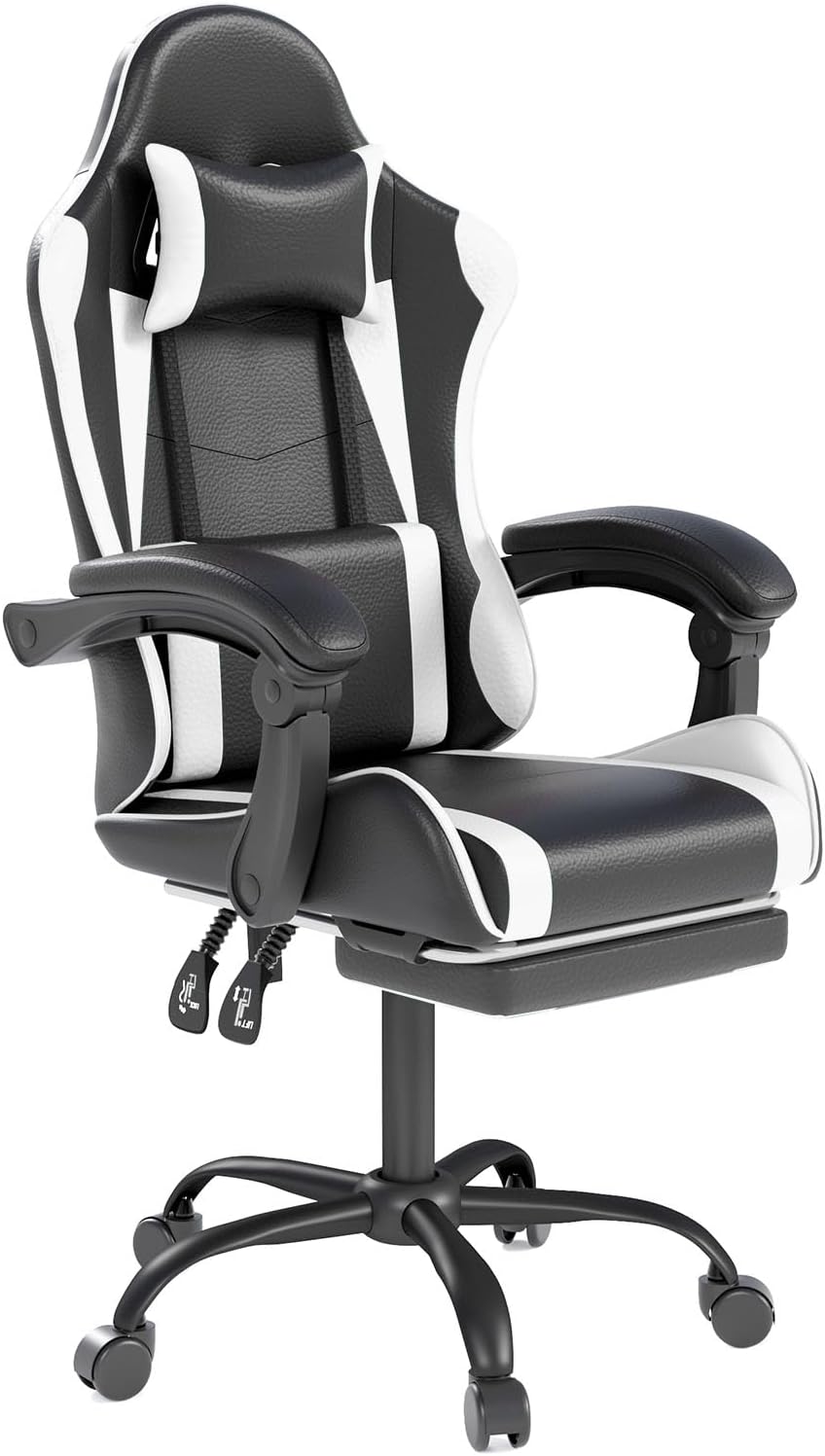 OS MOTOR Gaming Chair with Headrest and Lumbar Support, White | Ergonomic Hig...