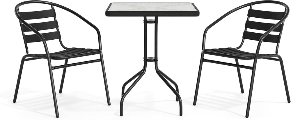 Flash Furniture Lila 23.5'' Square Glass Metal Table with 2 Black Met...