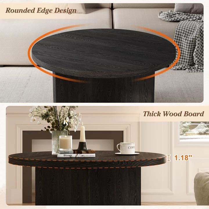 Luoxiao Round Coffee Table 27.5" Modern Black Coffee Tables for Living Room