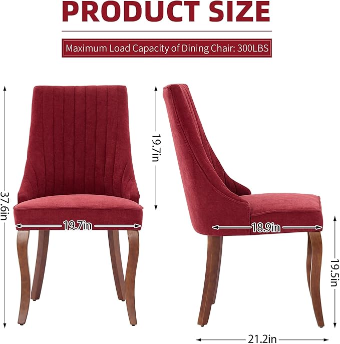 Linen Dining Chairs Set of 6,Fabric Channel Tufted Kitchen Chairs, Upholstere...