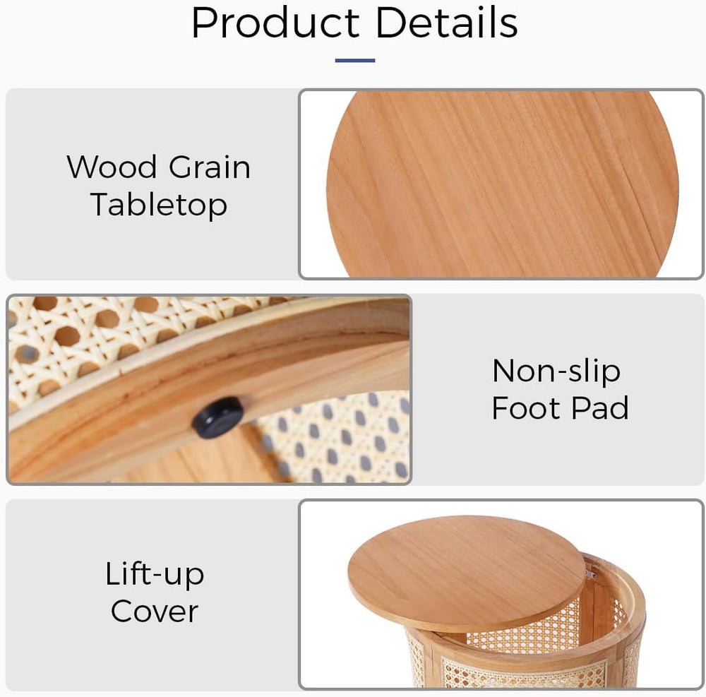 Hollow Woven Rattan Side Table, Round End Table for Living Room, Coffee Table...