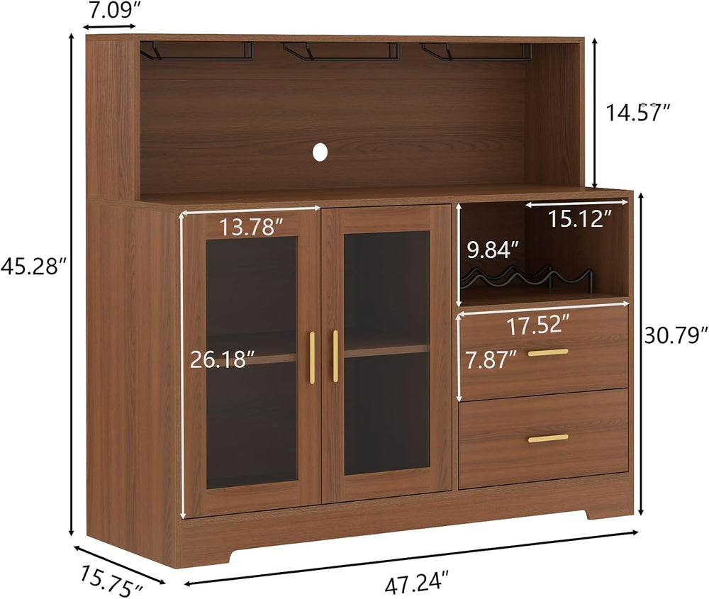 Bar Cabinet for Home with LED Light,Coffee Bar Cabinet w/ Wine & Glass Ra...