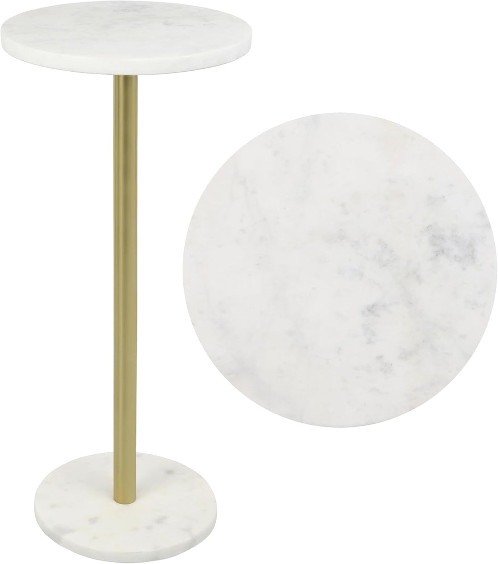 JONATHAN Y Cogsen 22.25" Round Marble Pedestal Drink Table, White/Gold |...