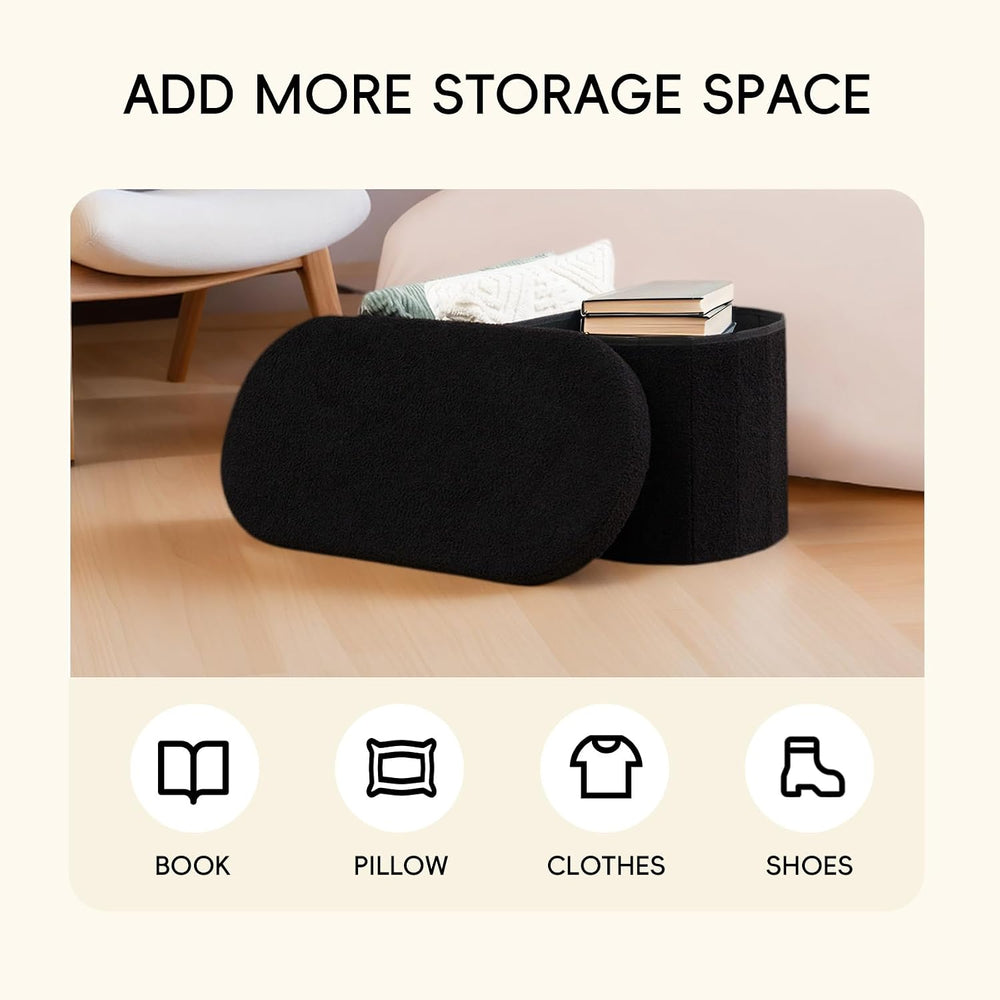 PINPLUS Storage Ottoman Bench Tufted Oval Ottomans Bench Foot Rest, Boulce Be...
