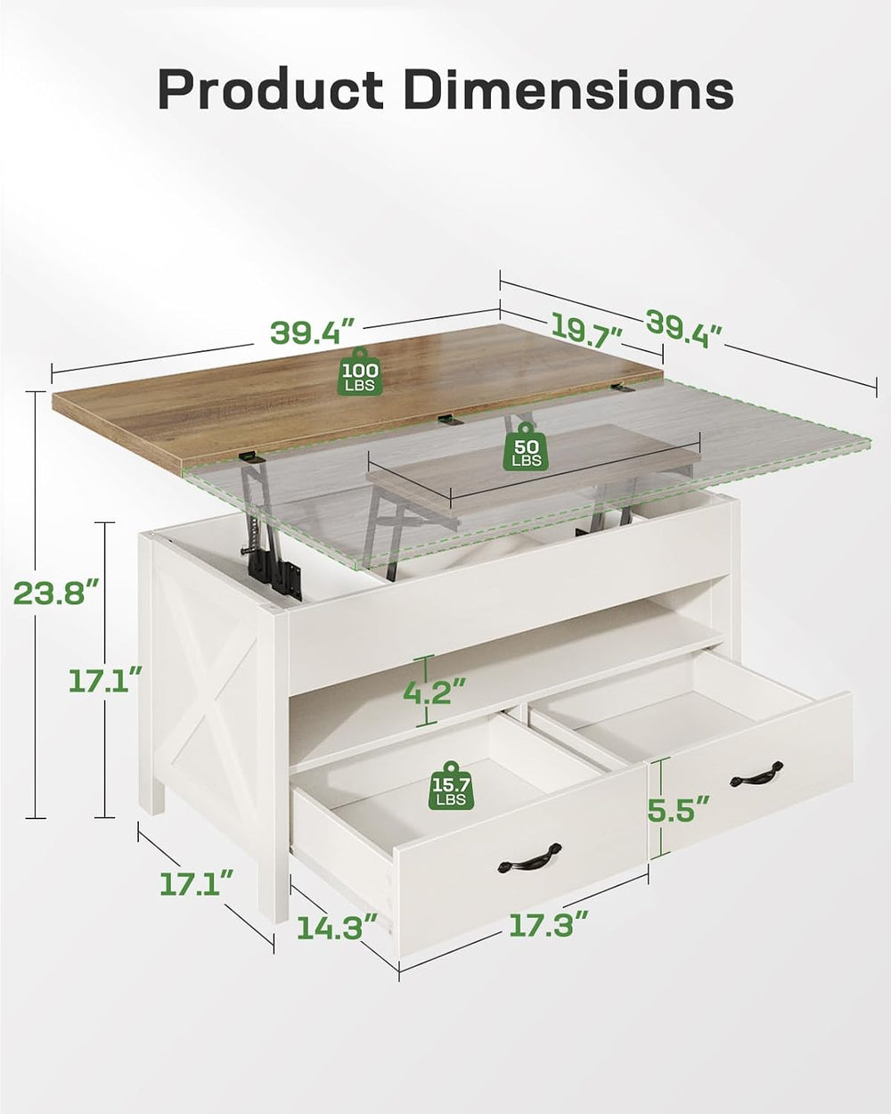 Marsail 40" Lift Top Coffee Table, 4 in 1 Coffee Table with Hidden Compa...