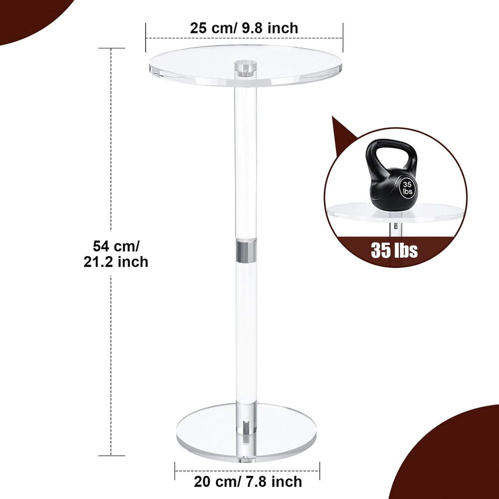 9.8" Round Clear Acrylic End Table - Modern Small Space Side Table for L...