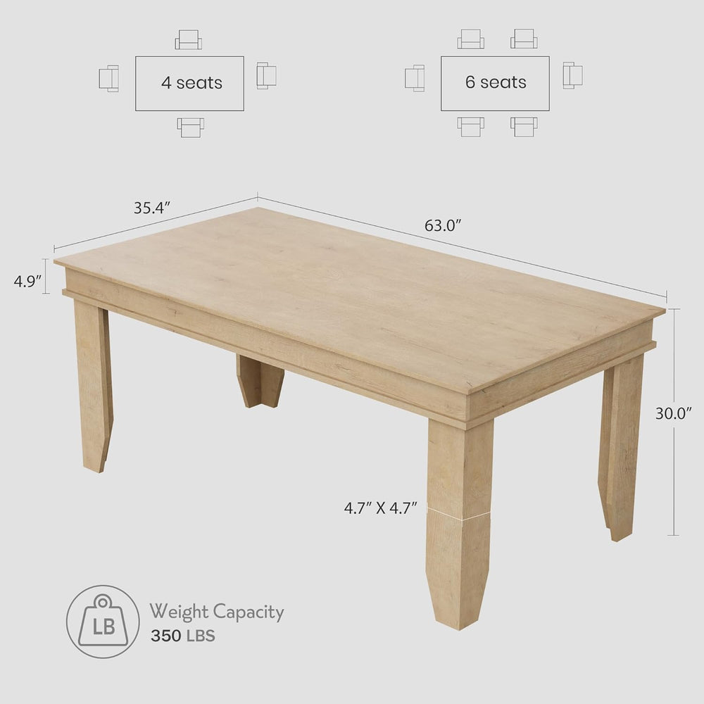 GarveeHome Farmhouse Dining Table for 4-6 People, 63 in Long Kitchen Tables w...