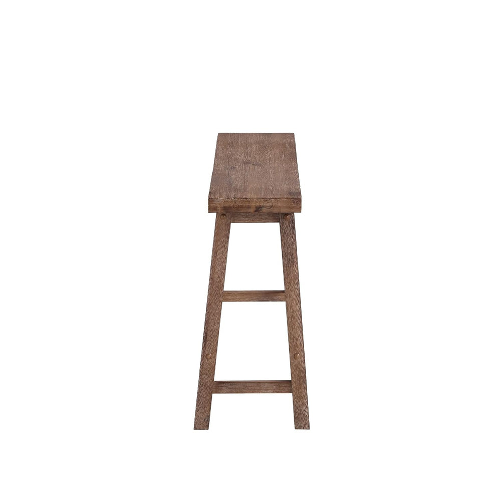 Benjara 33 Inch Saddle Seat Bench, Sandblasted Antique Brown Acacia Wood, Ang...