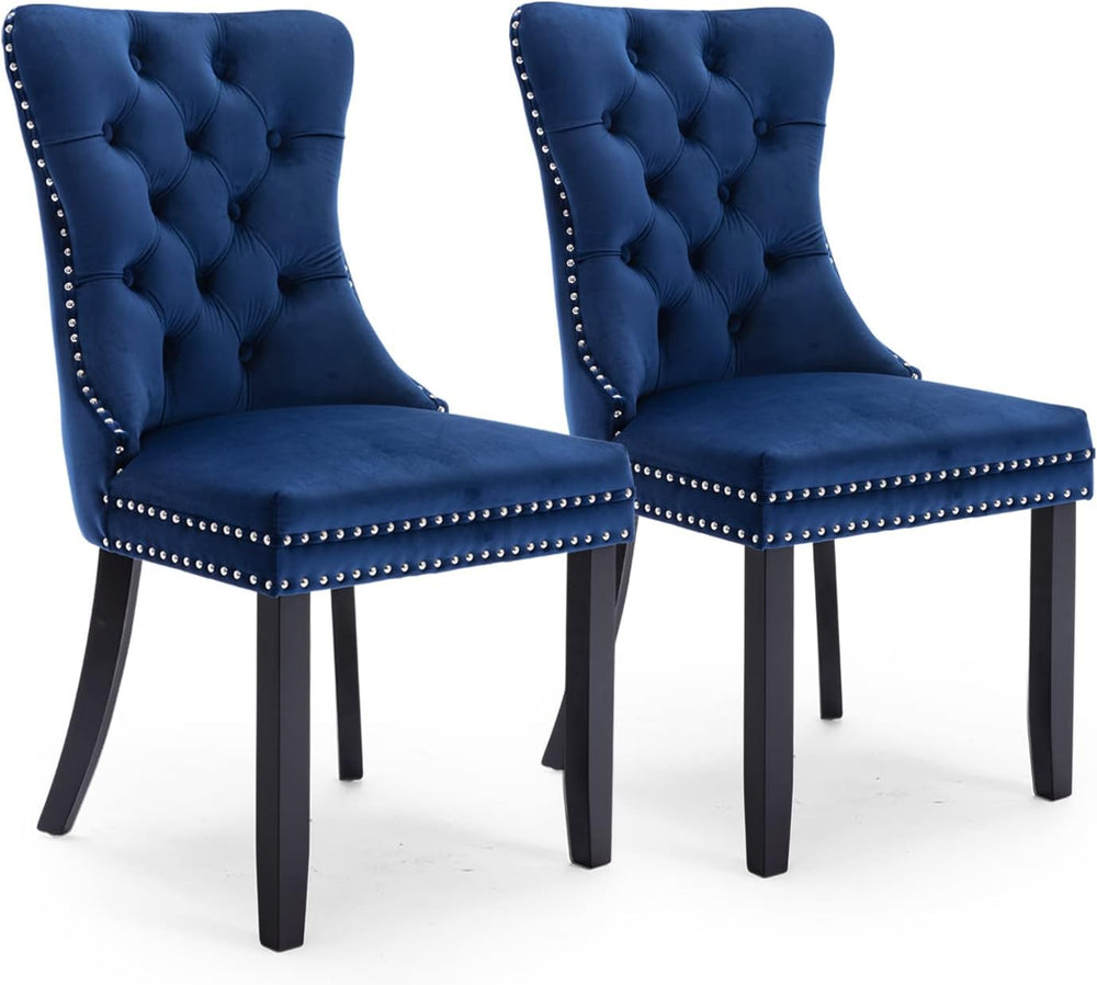 Dining Chairs Set of 2,Velvet Kitchen Chairs with Wood Legs(Blue) | JETEAGO U...