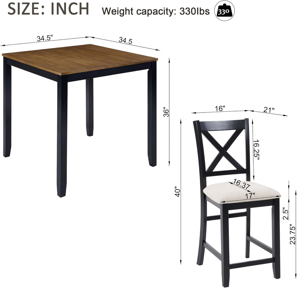 KEIKI 5-Piece Standard Height Dining Table Set with Square Table and 4 X-Shap...