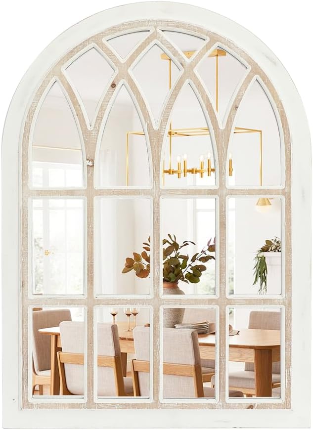 Farmhouse Window Pane Mirror, Large Decorative White Wall Mirror
