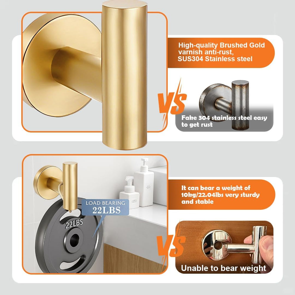 5 Pieces Bathroom Hardware Accessories Set Brushed Gold, 24Inch Bathroom Towe...