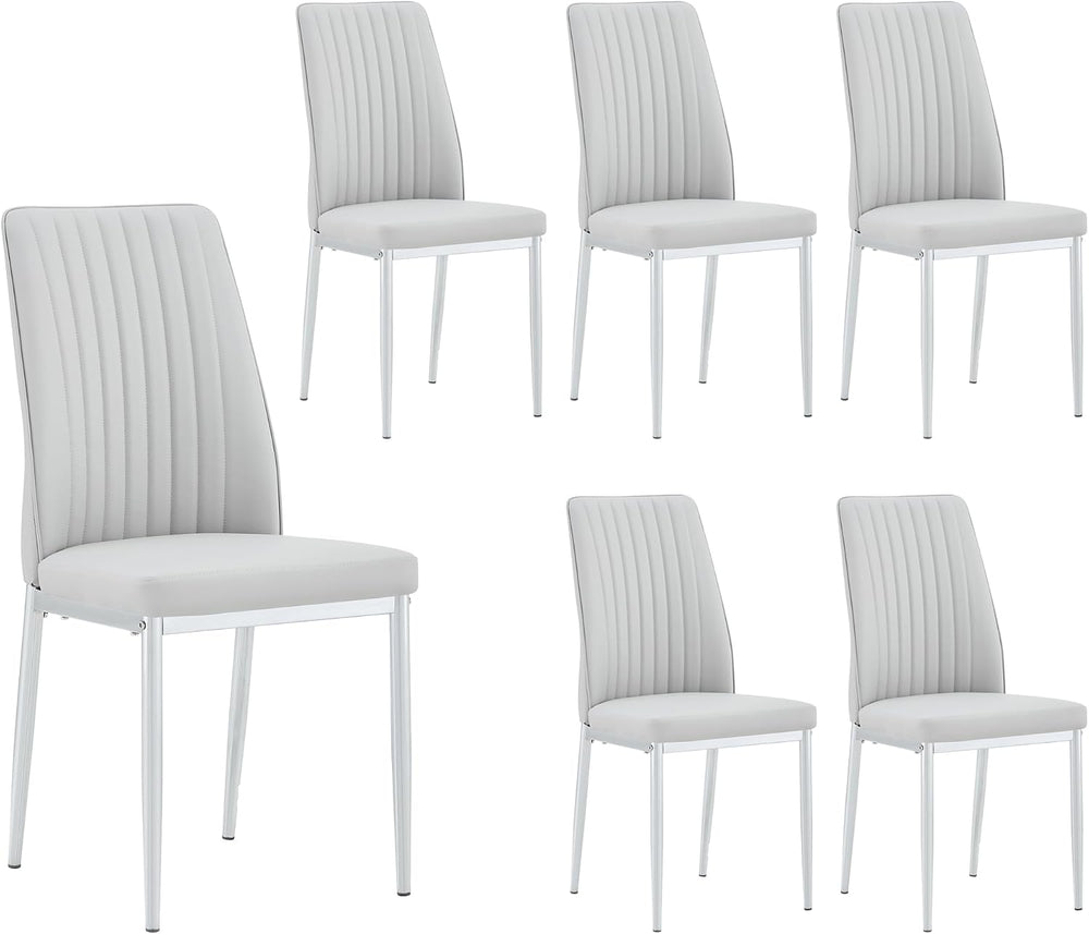 Gray Dining Chairs Set of 6, Modern PU Leather Dining Room Chair with Chrome ...