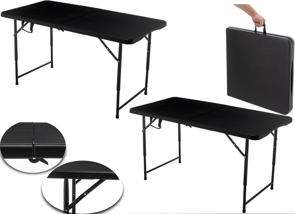 BTEXPERT 4 Foot Fold-in-Half Folding Utility Table, Height Adjustable Portabl...
