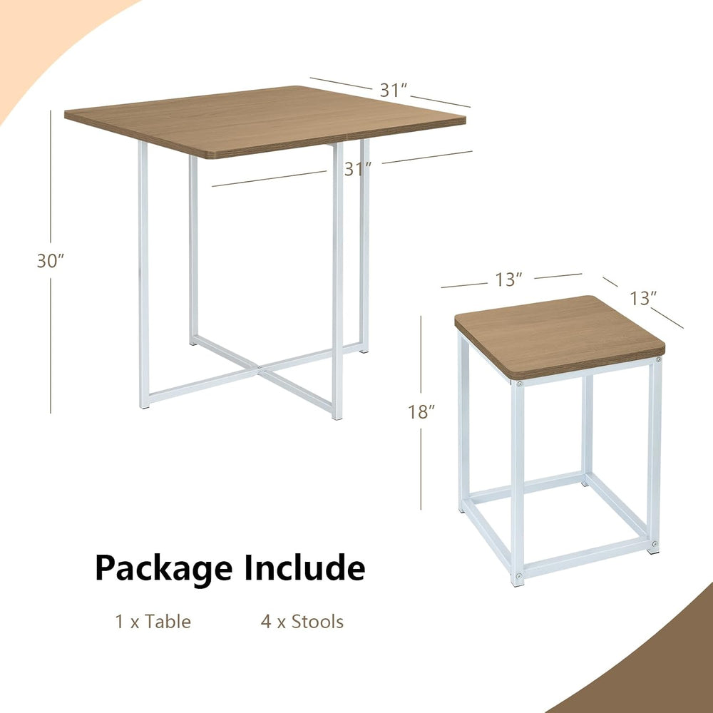Tangkula Compact Dining Table Set for 4, Small Kitchen Table Set with Square ...