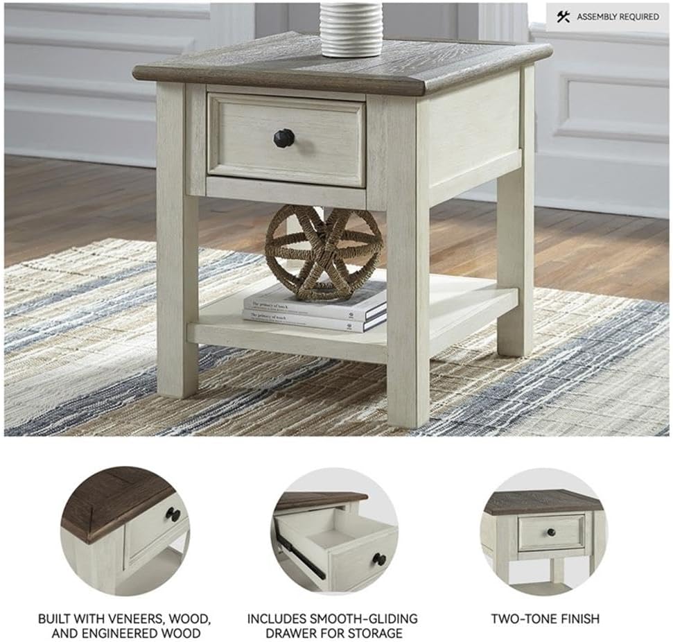 BOWERY HILL 2-Piece End Table Set in Antique White and Weathered Oak