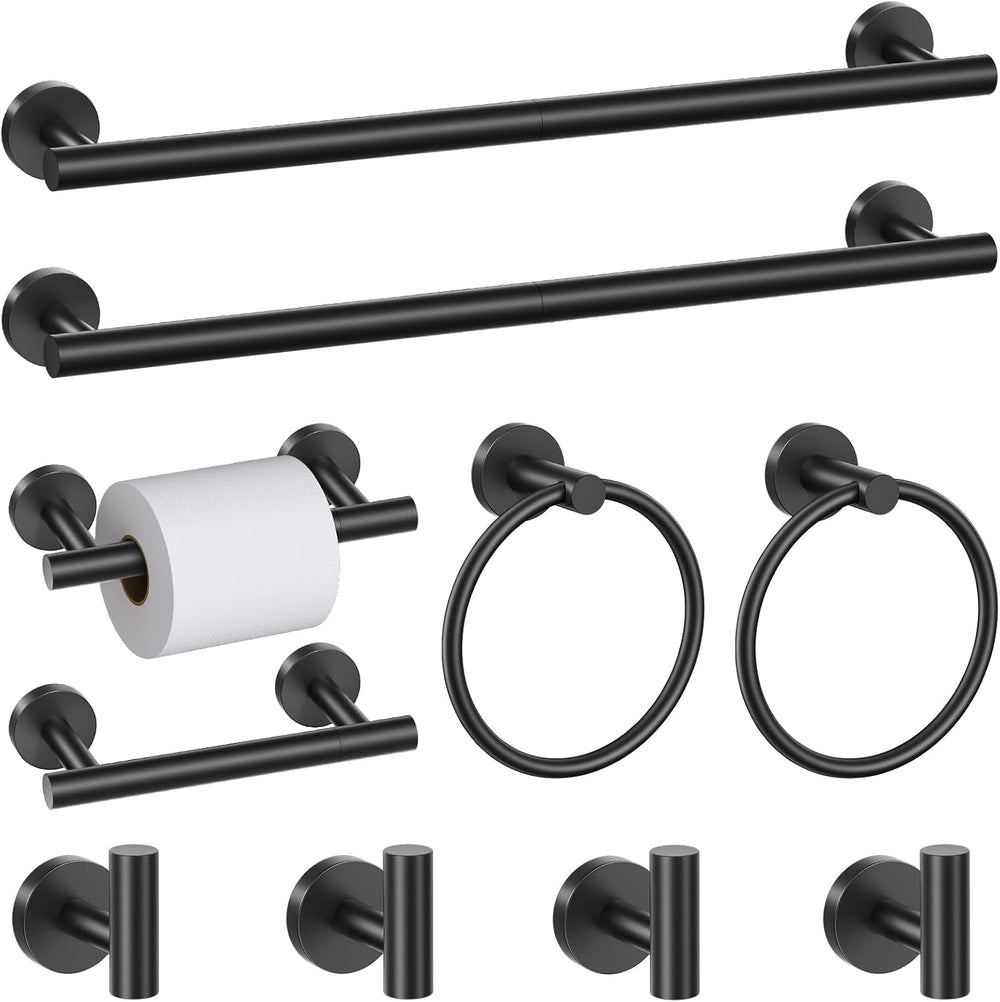 10 Pieces Matte Black Bathroom Hardware Accessories Towel Bar Set Black Towle...