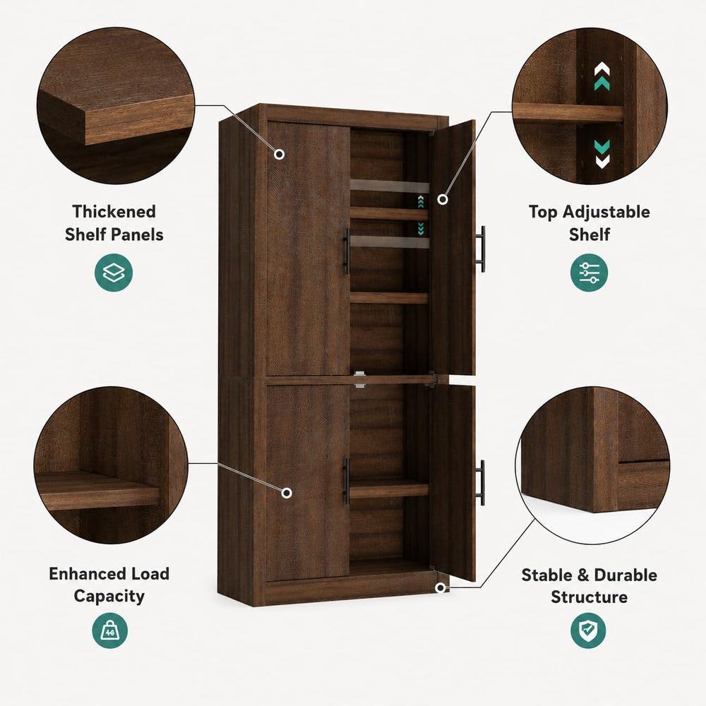 Garvee Tall Farmhouse Pantry Cabinet with Adjustable Shelves, 70.4" Kitc...