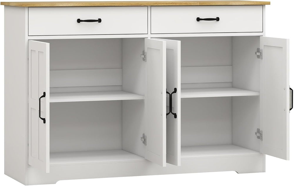Farmhouse Buffet Cabinet Storage Sideboard, with 2 Drawers and 4 Doors, for D...