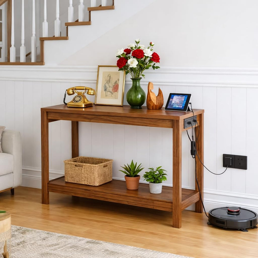 47" Entryway Table, Narrow Console Sofa Table, with Outlets and USB-C Po...