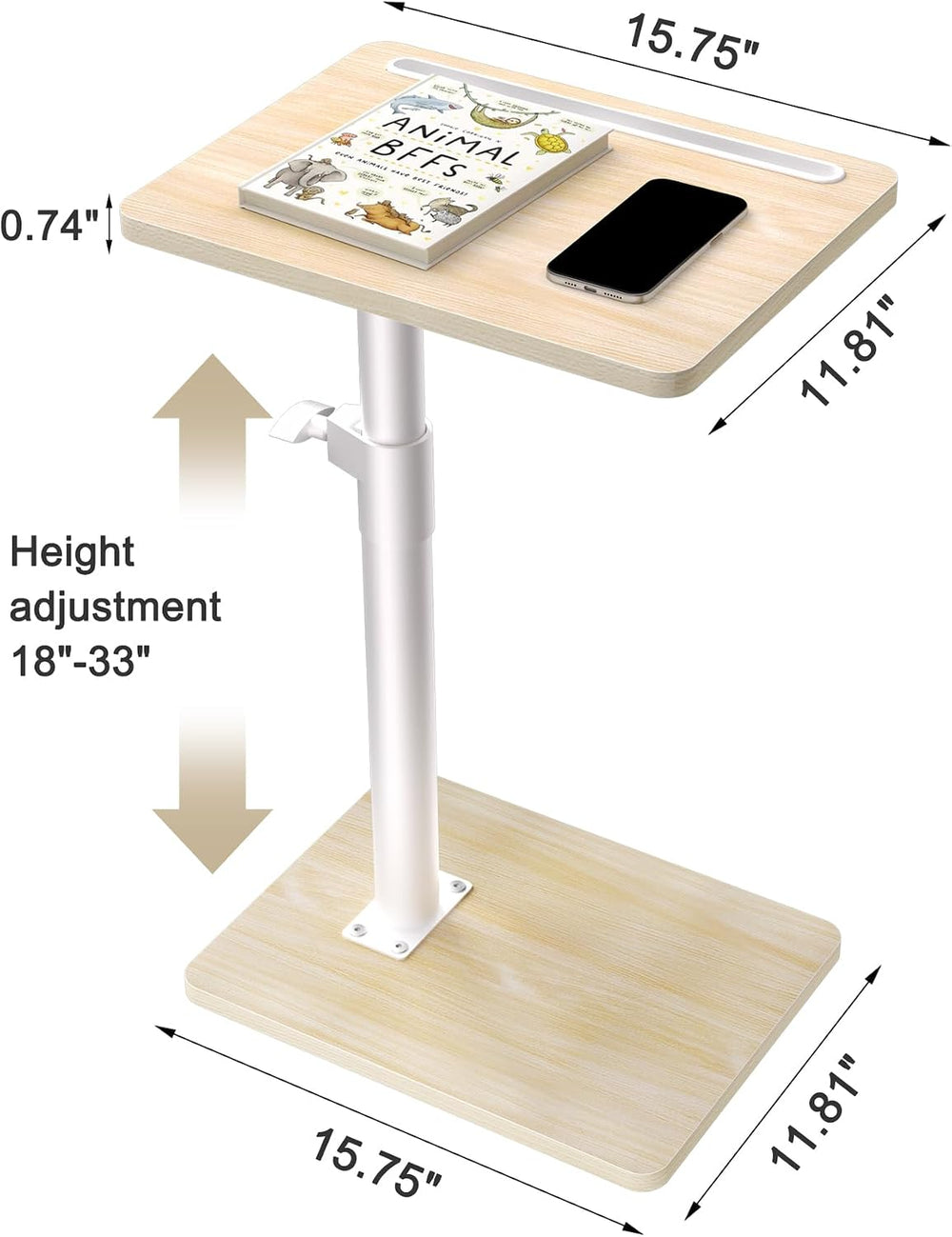 YUHFERA Sofa Armrest Tray Table for Couch - 360 Swivel Height Adjustable End ...
