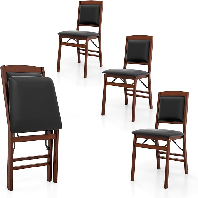 Giantex Folding Dining Chairs Set of 4, Foldable Wood Kitchen Chairs with Pad...