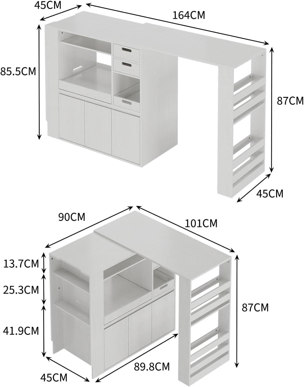 IDEALHOUSE Extendable Kitchen Counter, Microwave Shelf with Drawer & Cabl...