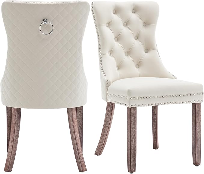 Velvet Dining Chairs Set of 2, Upholstered Dining Room Chairs with Nailhead T...