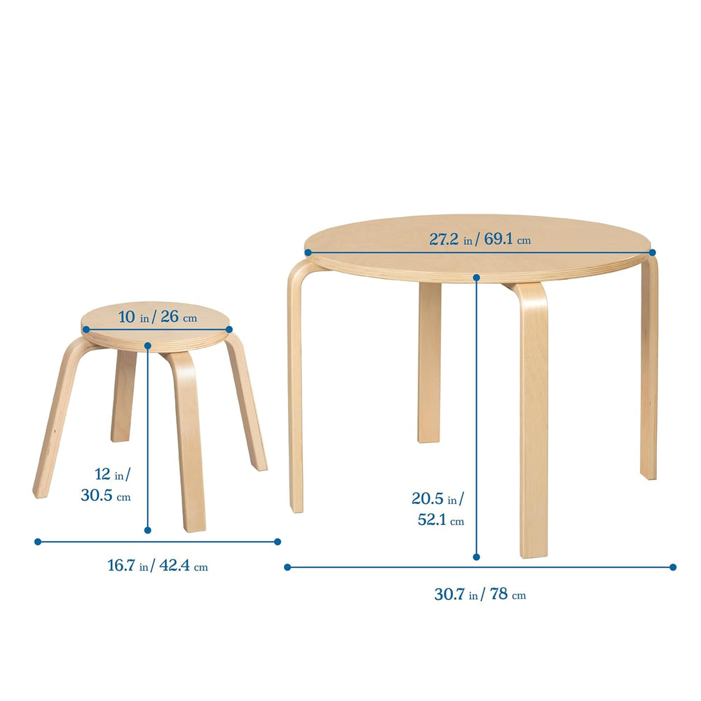 ECR4Kids Round Bentwood Table and Stool Set, 5-Piece, Natural | Durable birch...