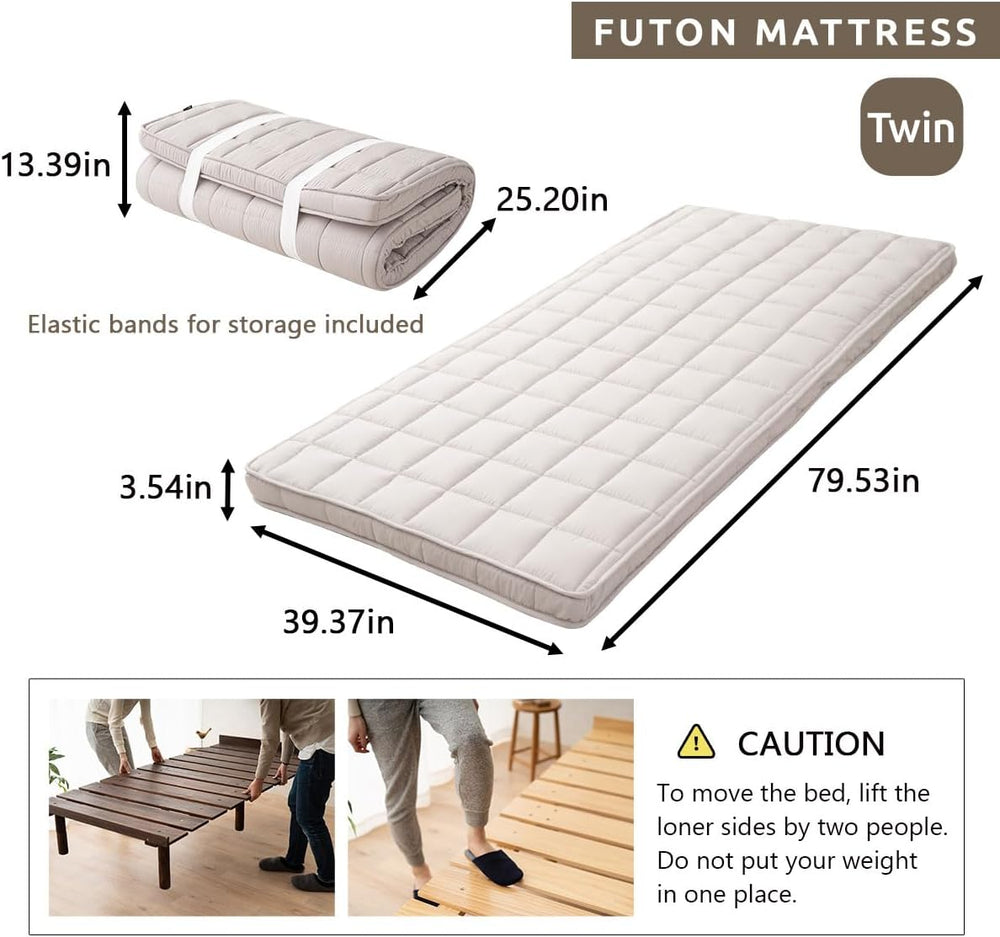 EMOOR Japanese Futon Mattress & Wood Slatted Bed Set Machi-OSMOS Twin (Ea...
