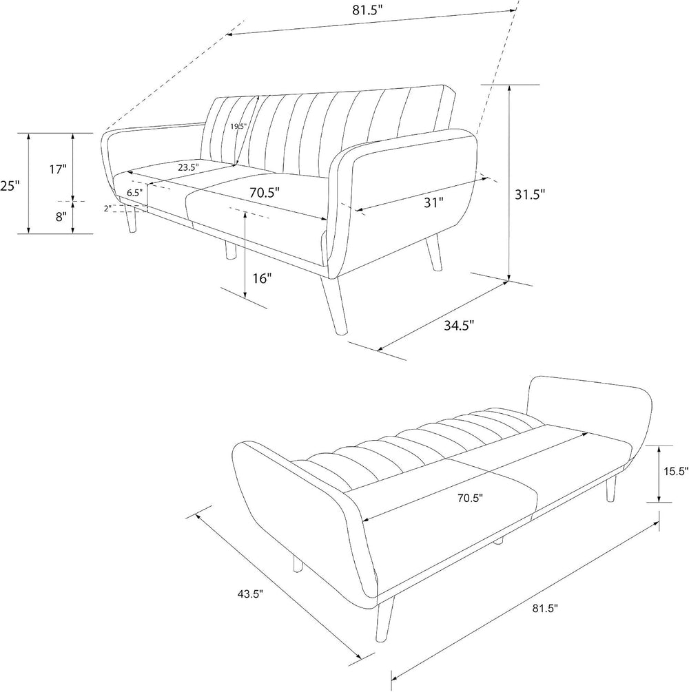 Novogratz Brittany 82 Inch Futon Sofa Bed in Faux Leather, Upholstered Couch ...