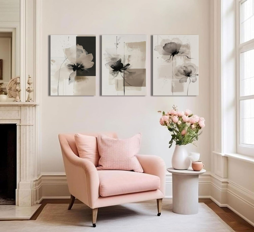 Neutral Abstract Floral Canvas Wall Art Modern Large Minimalist Wall Decor Co...