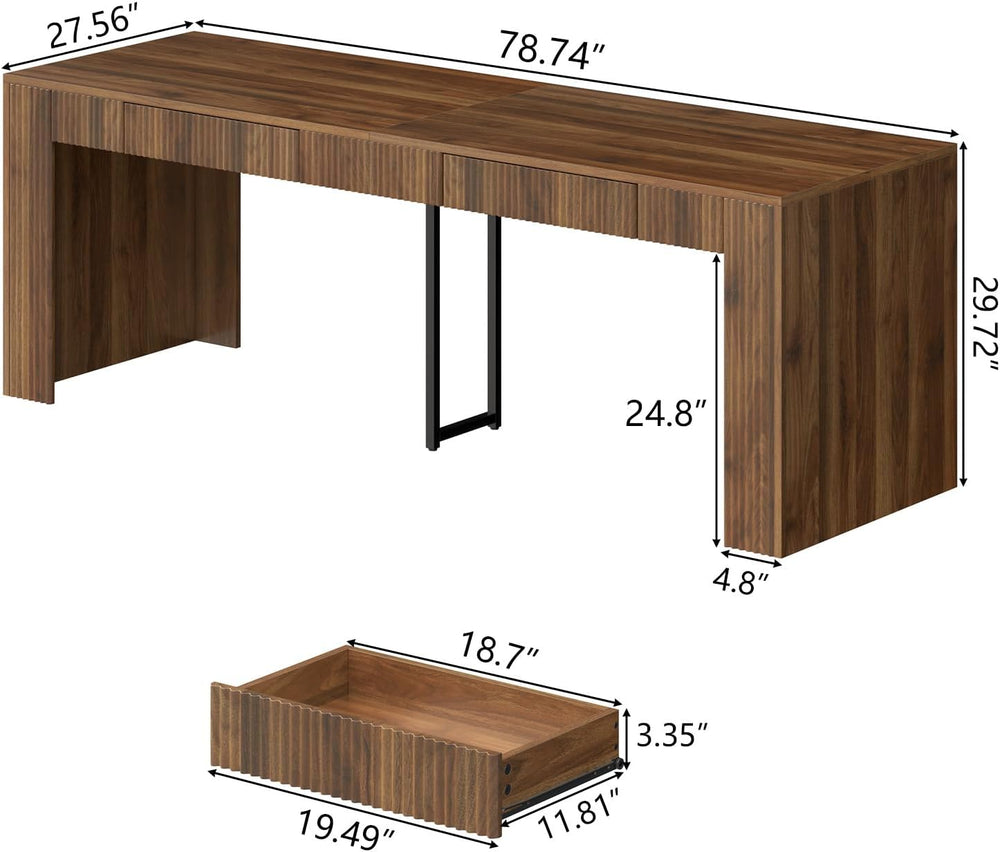 Gyfimoie 78.74" Executive Desk, Large Office Desk with 2 Drawer, Farmhou...