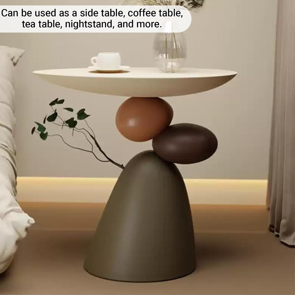 Resin Stone Side Table, Modern Sofa Accent Coffee Table for Living Room, Mult...