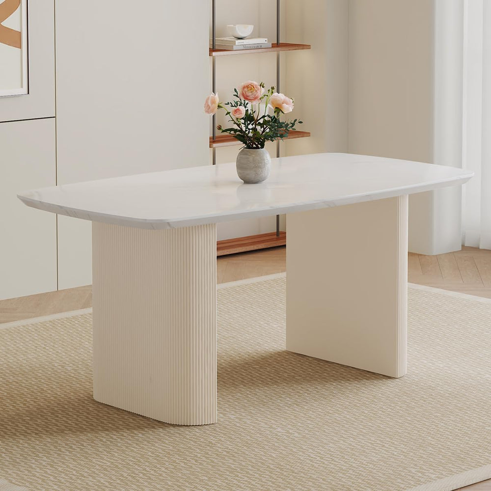White Oval Dining Table, 67'' Dining Room Table for 4-8 People, Moder...