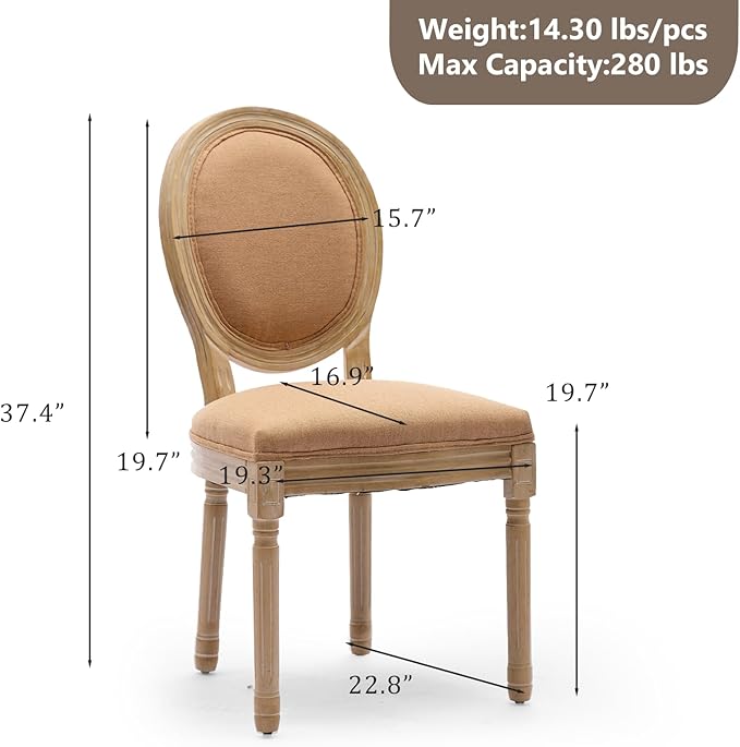 Linen Upholstered Dining Chairs Set of 6 French Country Oval Fabric Back Kitc...