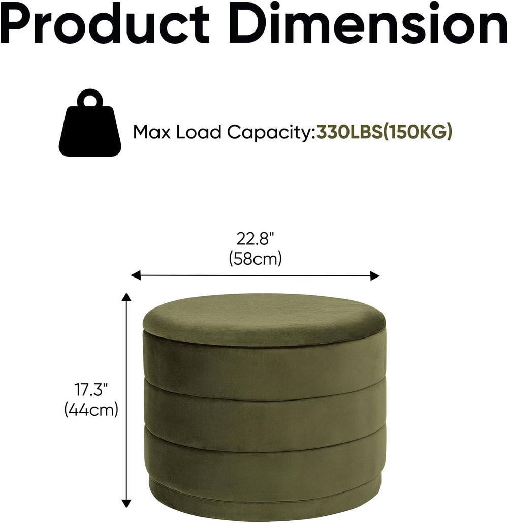 23" Round Velvet Storage Ottoman with Reversible Lid, Soft Padded Footre...