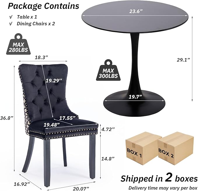 SoarFlash Kitchen Table and Chairs for 2, 24" Dining Table Set for 2 wit...